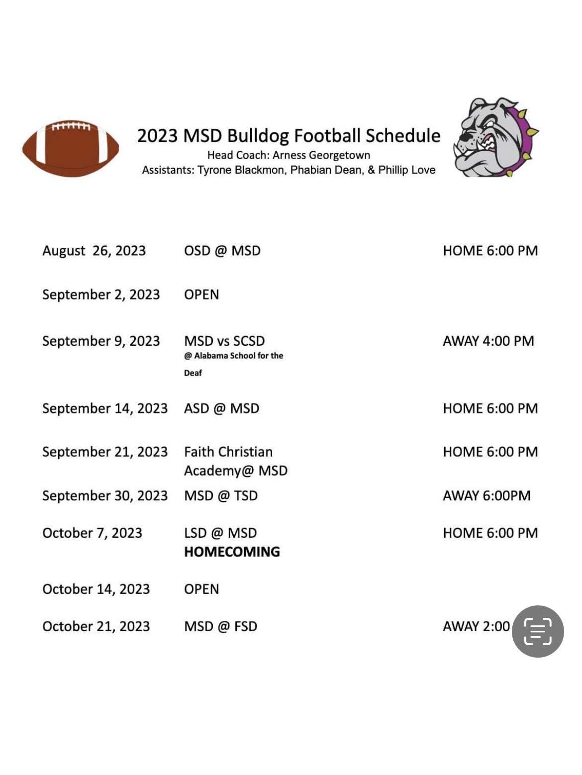 2023 MSD Bulldog Football Schedule Picture